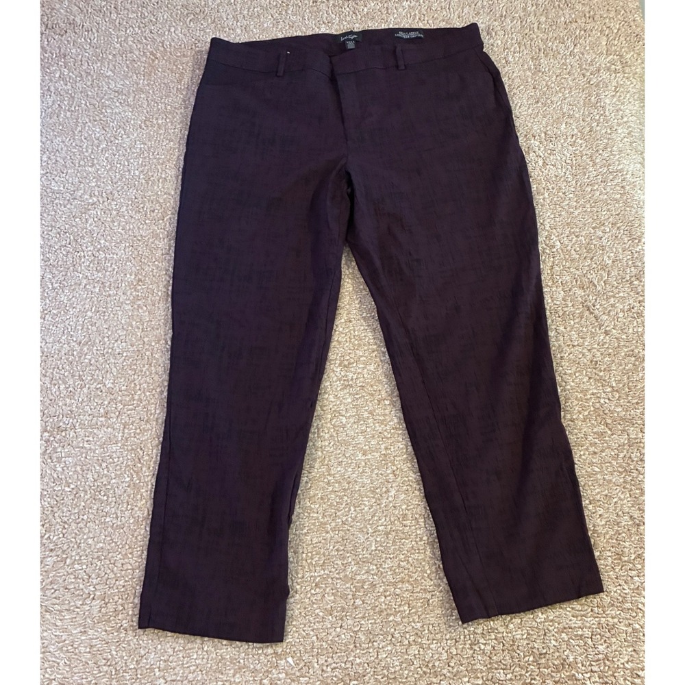 Lord & Taylor Womens Pants 16 Plum Kelly Ankle Textured Straight Crop Belt Loop